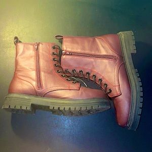 FALLS CREEK Womens Burgundy Lace Up Zip Up Boots